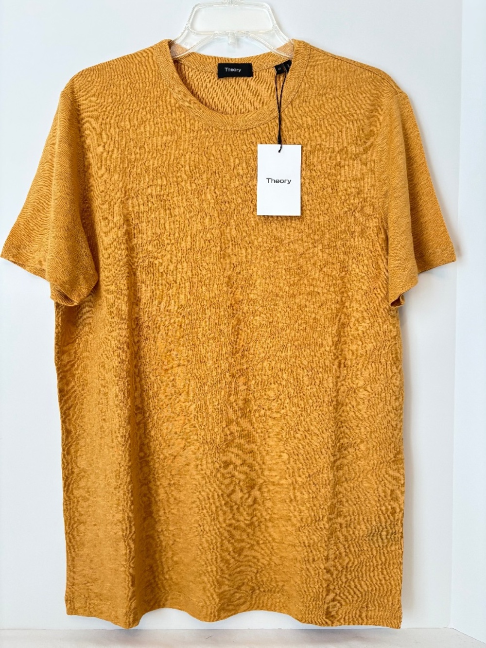 Theory Essential Storm Linen Tee Shirt Mens Medium Sunset Yellow NWT